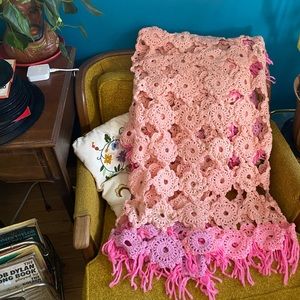 Vintage Pink Crochet Blanket/Throw